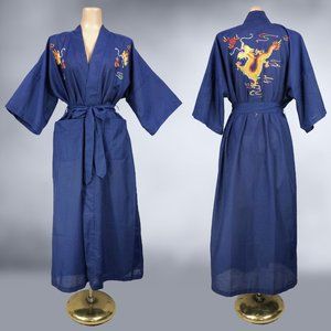 VINTAGE 60s 70s Dragon Embroidered Chinese Kimono Robe by Fedo